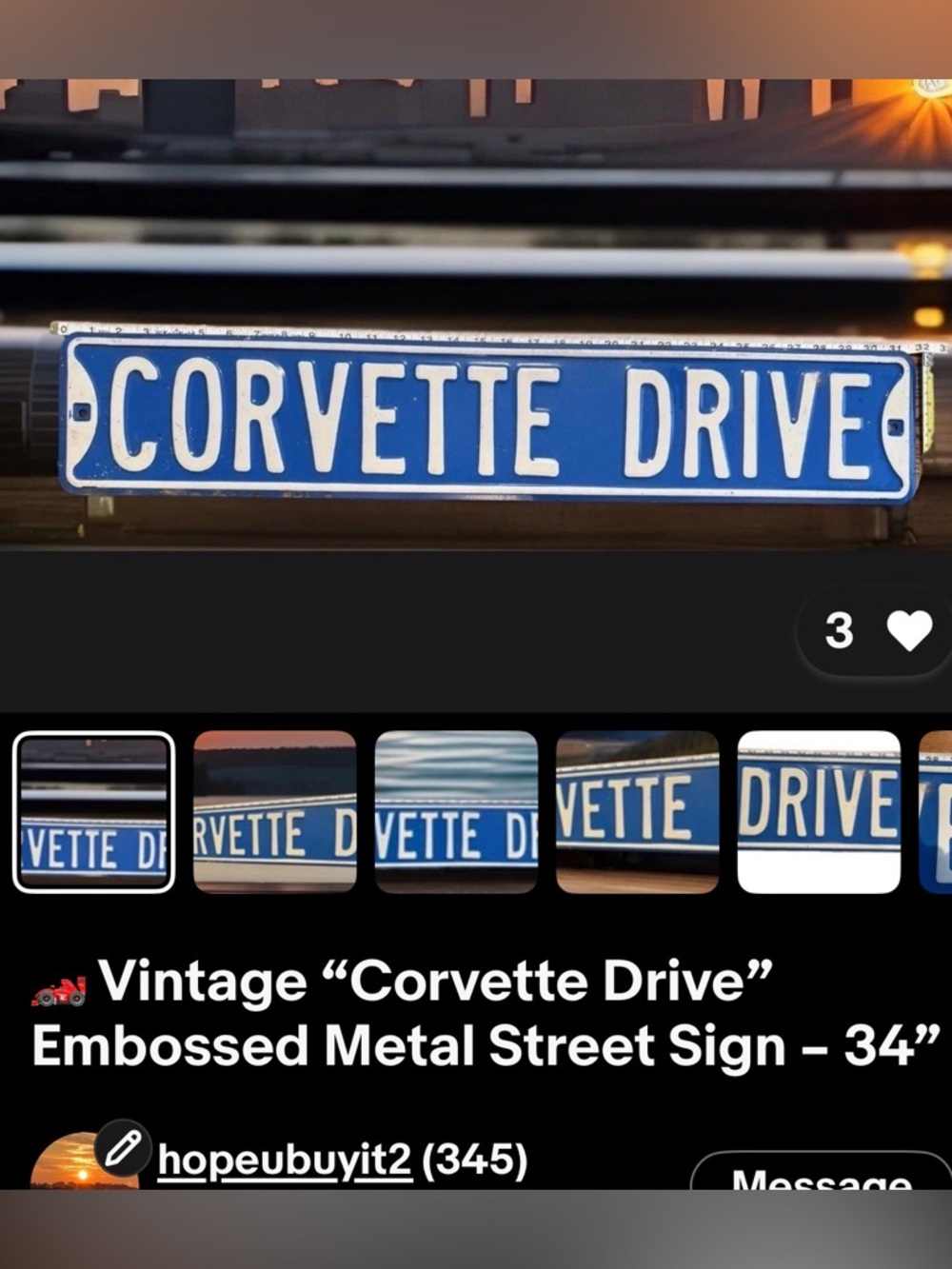 CORVETTE DRIVE Blue Embossed Metal Street Sign
